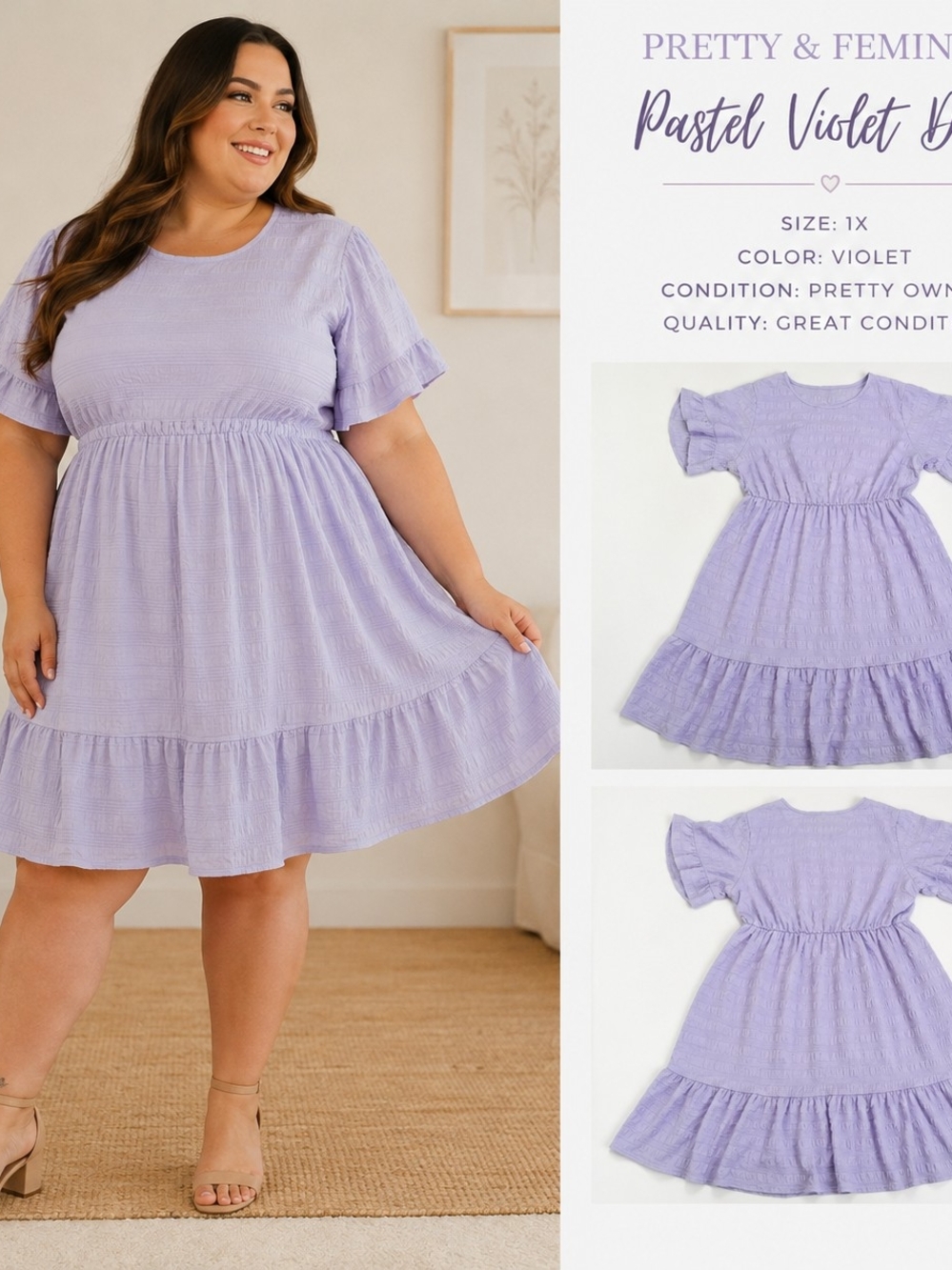 💜 Pastel Violet Plus Size Dress – Size 1X 💜